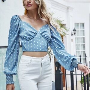 POLKA Dot Puff Sleeve Crop Top